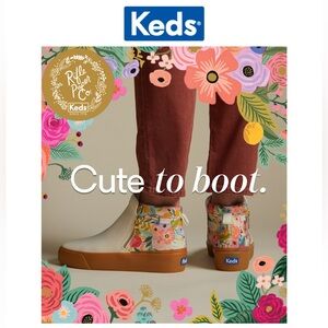 Rifle Paper Co x Keds Cooper Suede Zip Womens 8.5 Bootie Garden Party Tan Floral